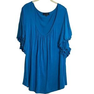 Karen Kane Womens Top 3X Teal Ruffle Flutter Sleeve Scoop Neck Rayon Spandex USA